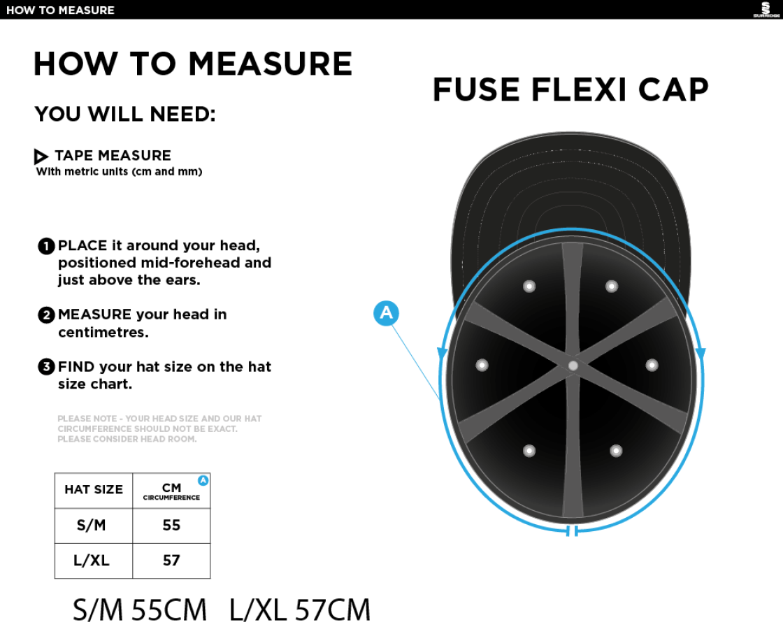 Grimsargh CC - Fuse Flexi Cap - Size Guide