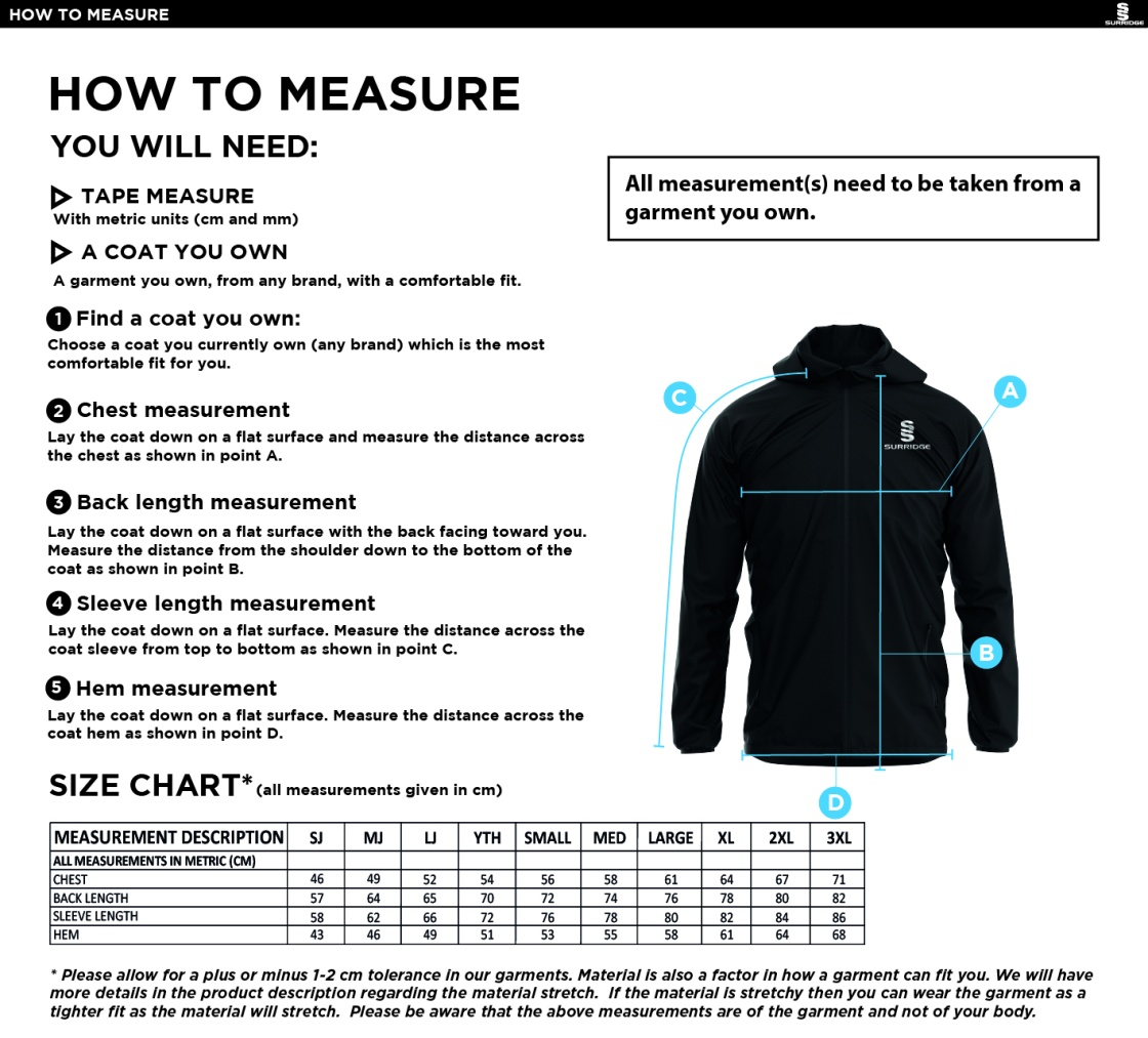 GRIMSARGH CC Dual Elite 1/4 Zip Hoody / Rain Jacket : Black - Size Guide