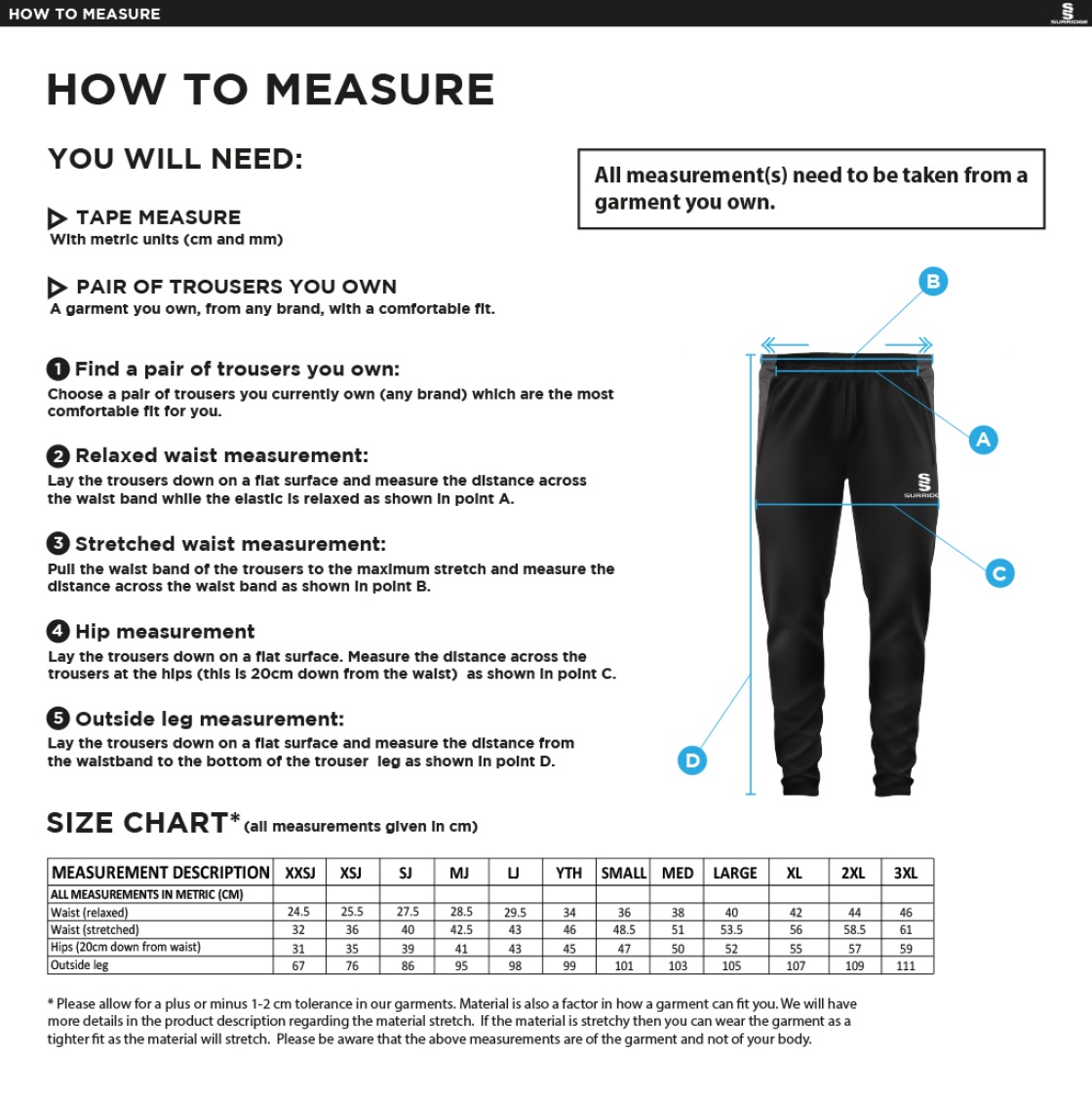 Grimsargh CC - Tek Slim Pant - Size Guide