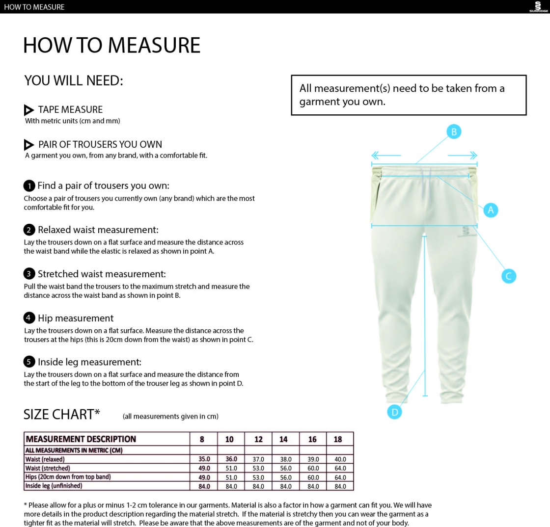 GRIMSARGH CC Ergo Playing Women`s Pant - Size Guide