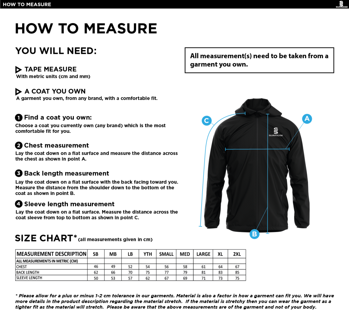 GRIMSARGH CC Dual Elite 1/4 Zip Hoody / Rain Jacket : Black - Size Guide