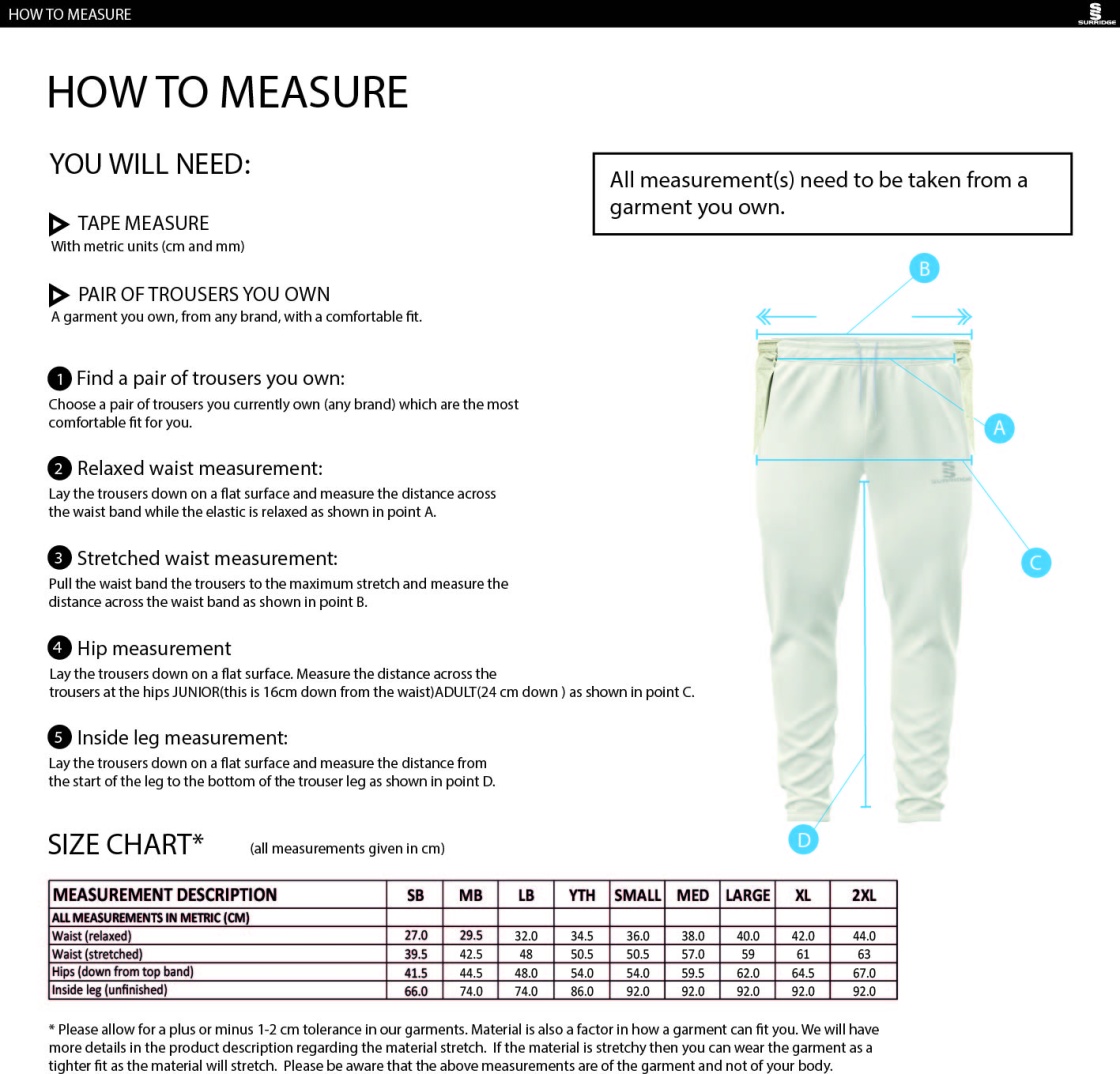 Grimsargh CC - Blade Playing Pant - Size Guide