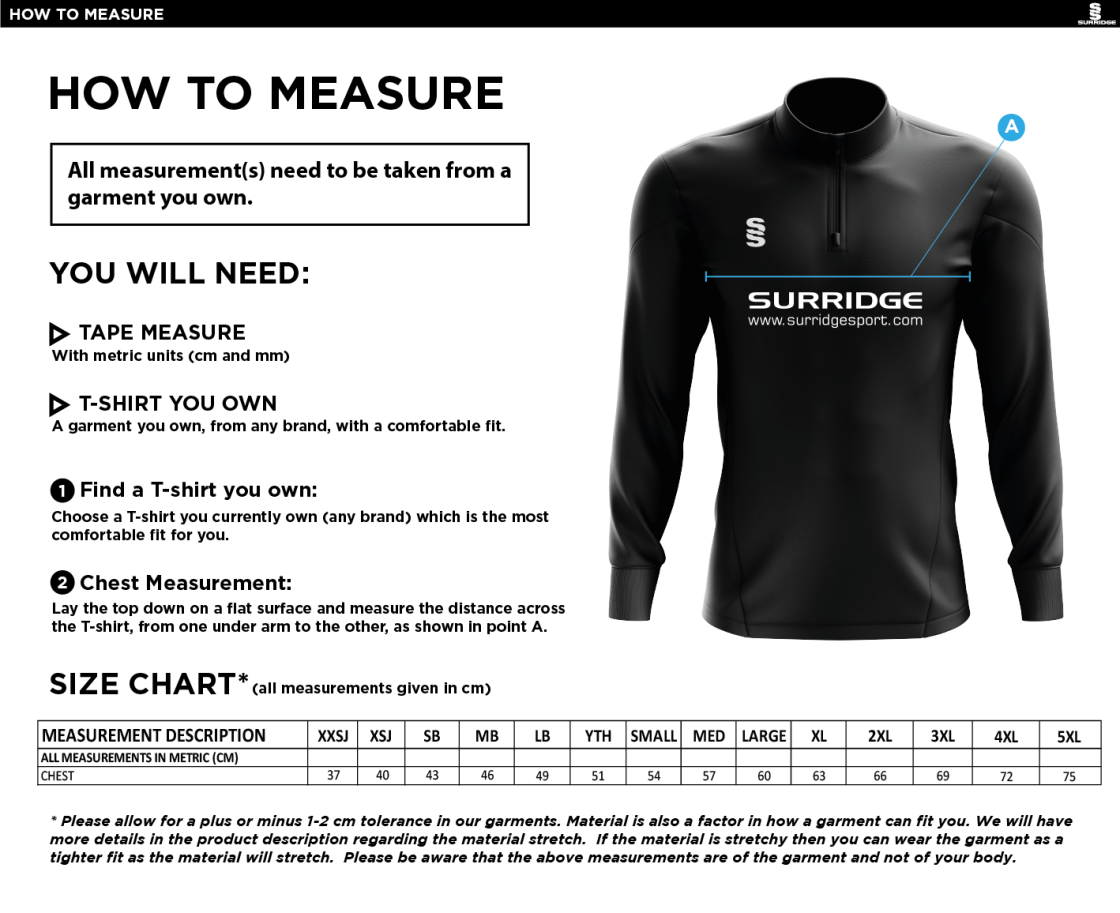 Grimsargh CC - Dual Mid-layer - Size Guide