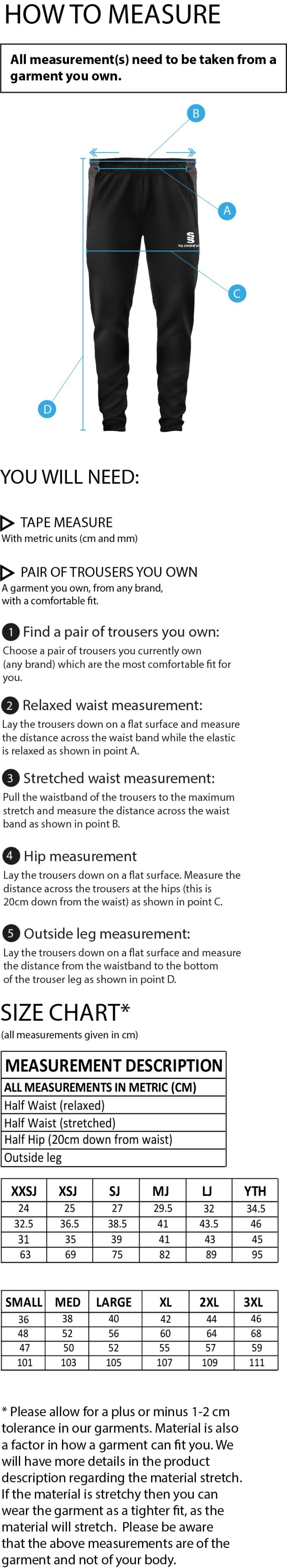 Grimsargh CC - Tek Slim Pant - Size Guide