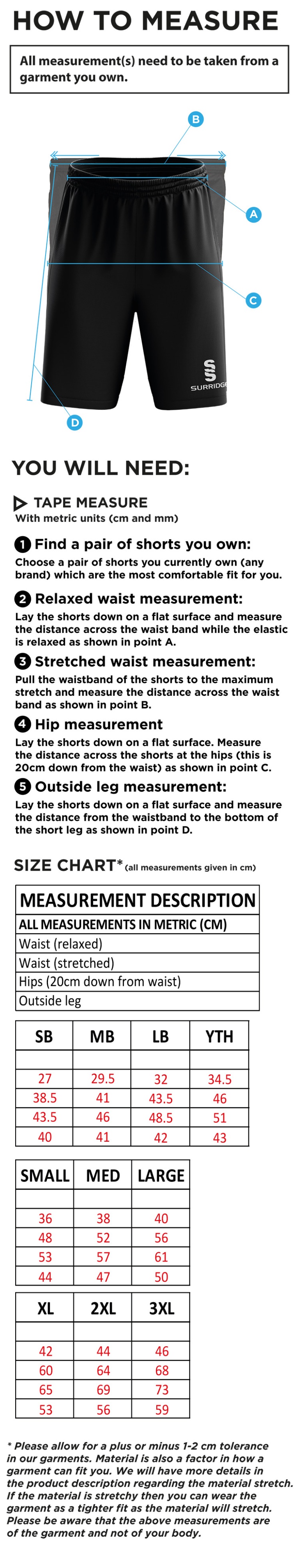 Grimsargh CC - Ripstop Short - Size Guide