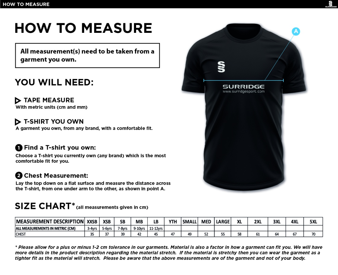 Grimsargh CC - Dual Polo Shirt - Size Guide