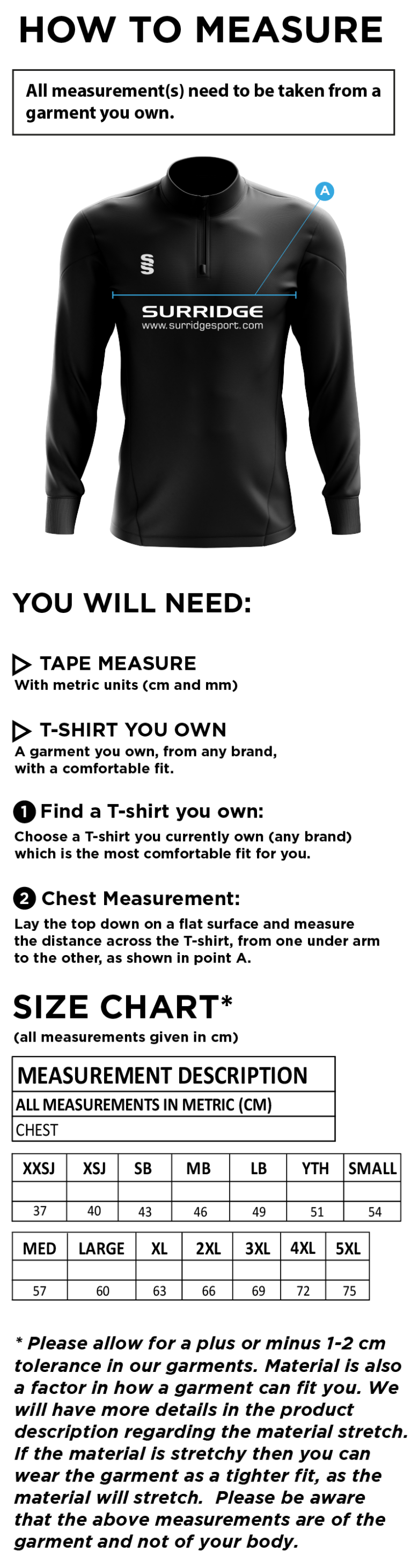 Grimsargh CC - Dual Mid-layer - Size Guide