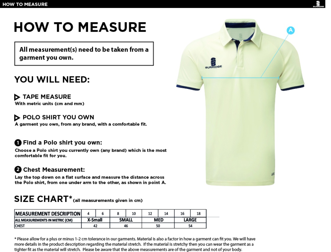 GRIMSARGH CC Dual Cricket Shirt Short Sleeve Womens - Size Guide