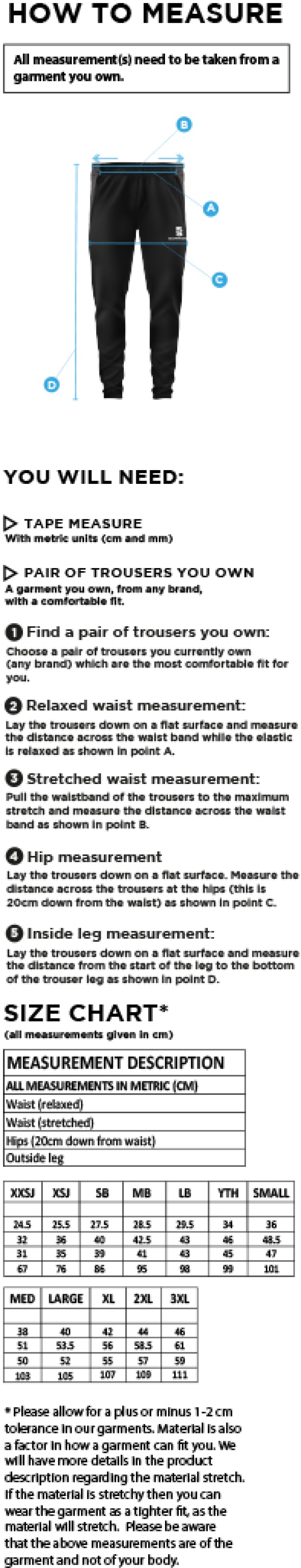 Grimsargh CC - Tek Slim Pant - Size Guide