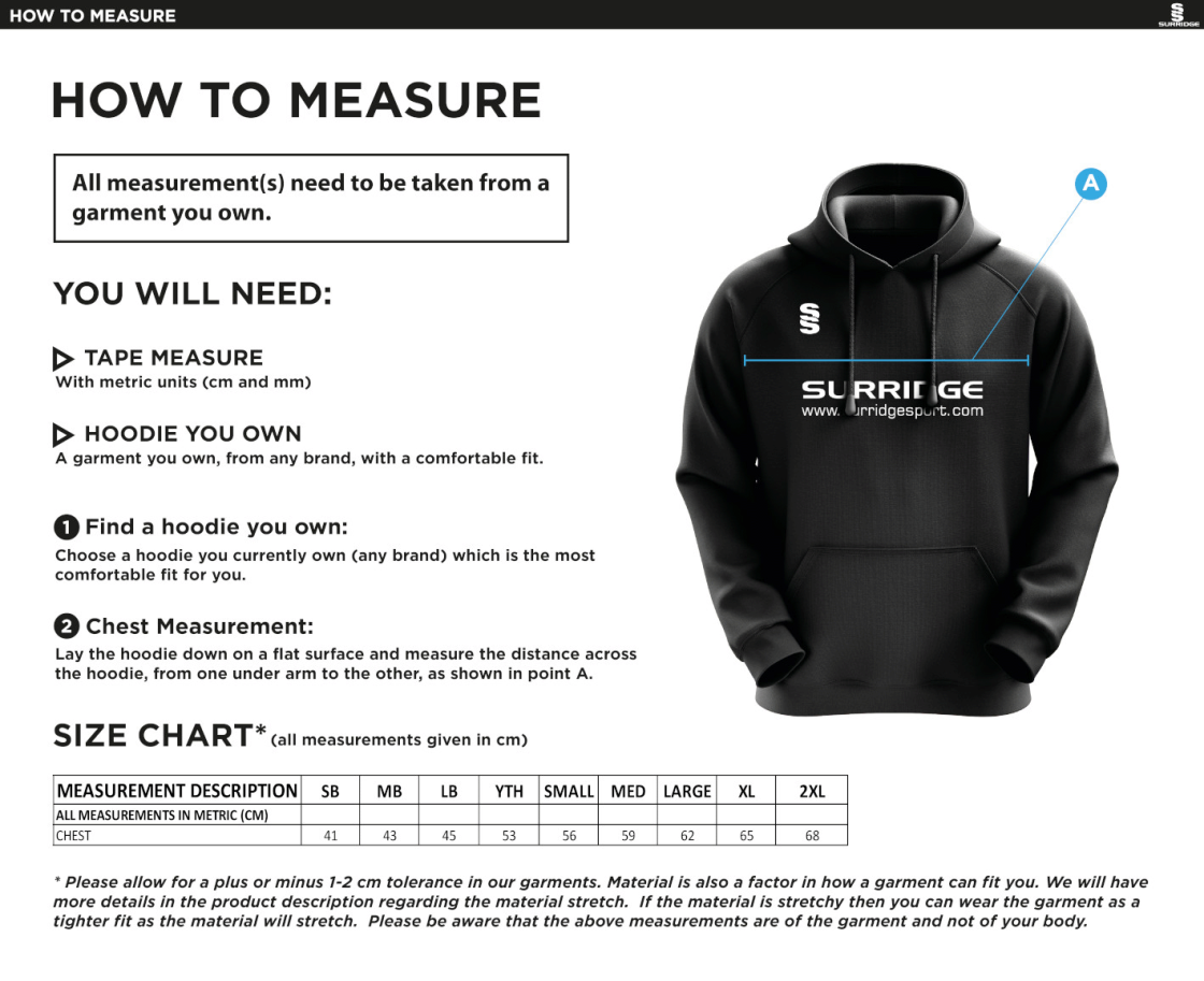 Grimsargh CC - Blade Hoody - Size Guide