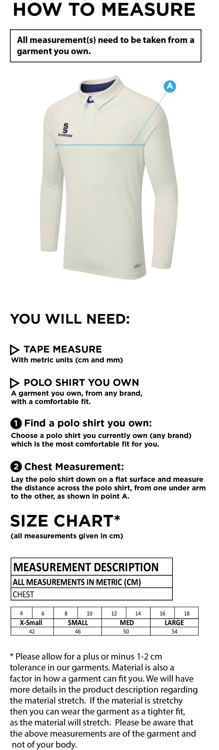 GRIMSARGH CC DUAL LONG SLEEVE CRICKET SHIRT (WOMENS)-Ivory - Size Guide