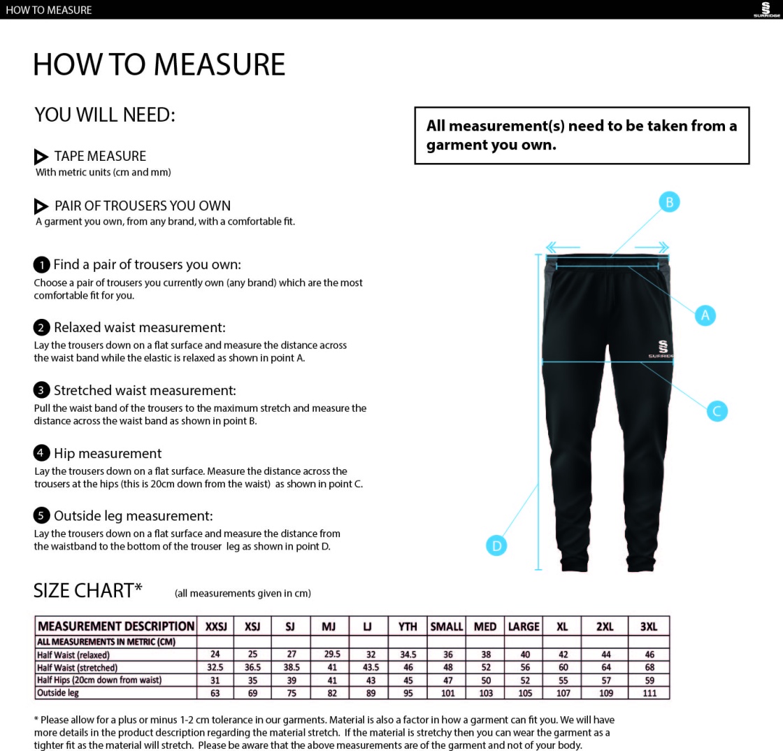 Grimsargh CC - Tek Slim Pant - Size Guide
