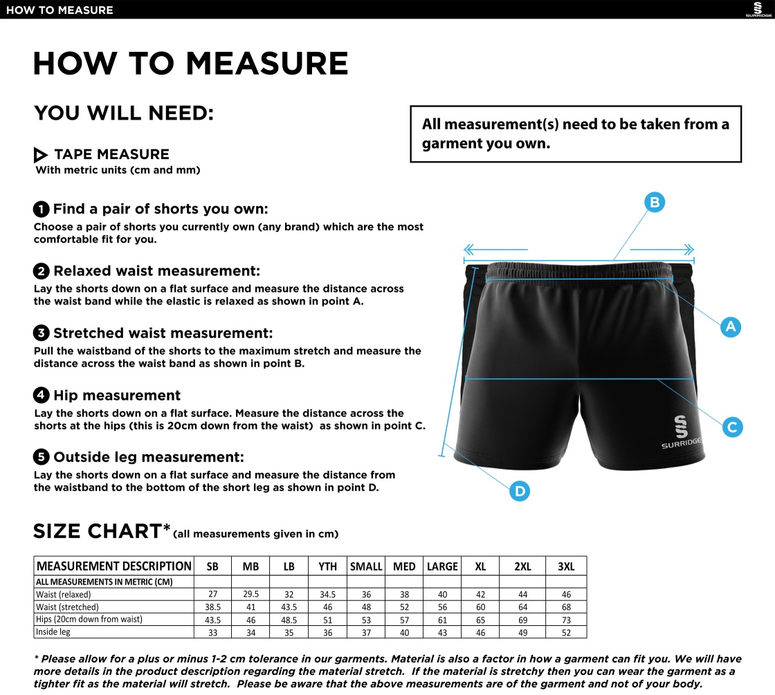 Grimsargh CC - Dual Short Black - Size Guide