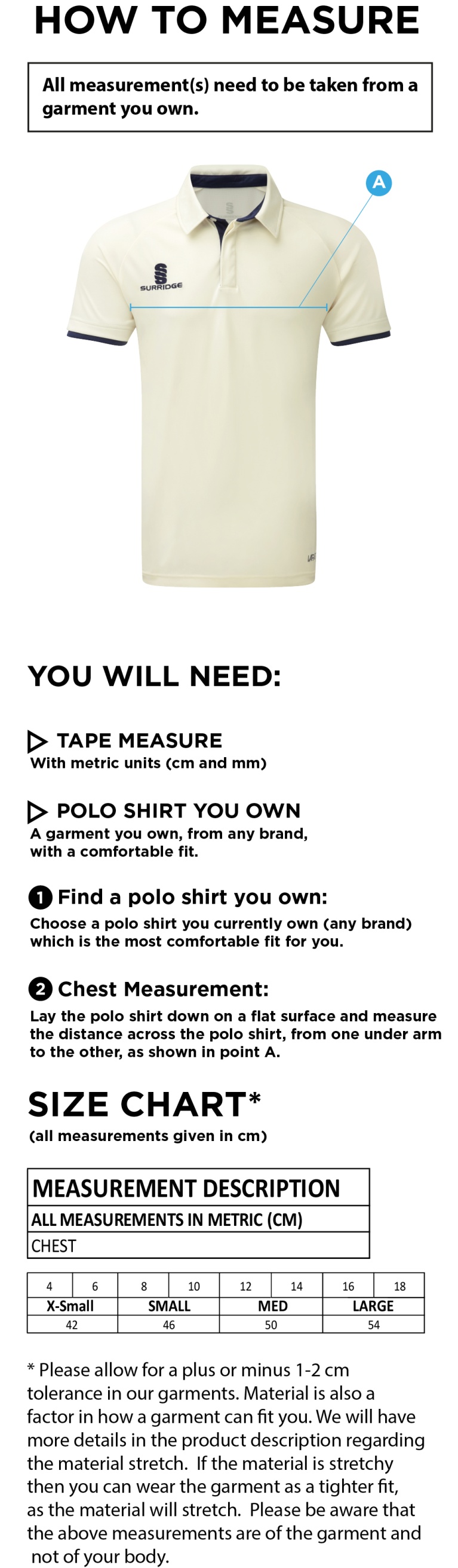 GRIMSARGH CC Dual Cricket Shirt Short Sleeve Womens - Size Guide