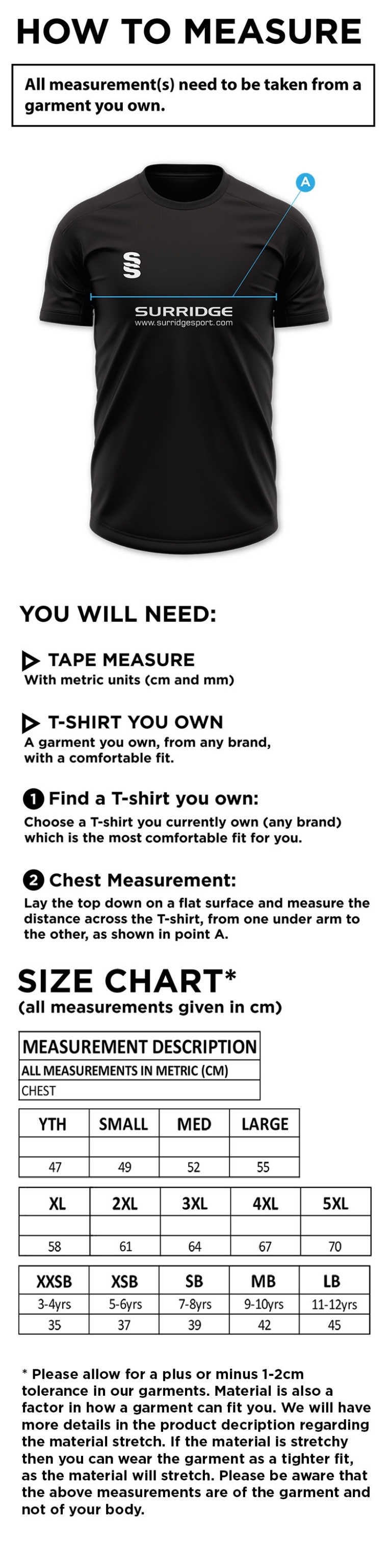 Grimsargh CC - Dual Polo Shirt - Size Guide
